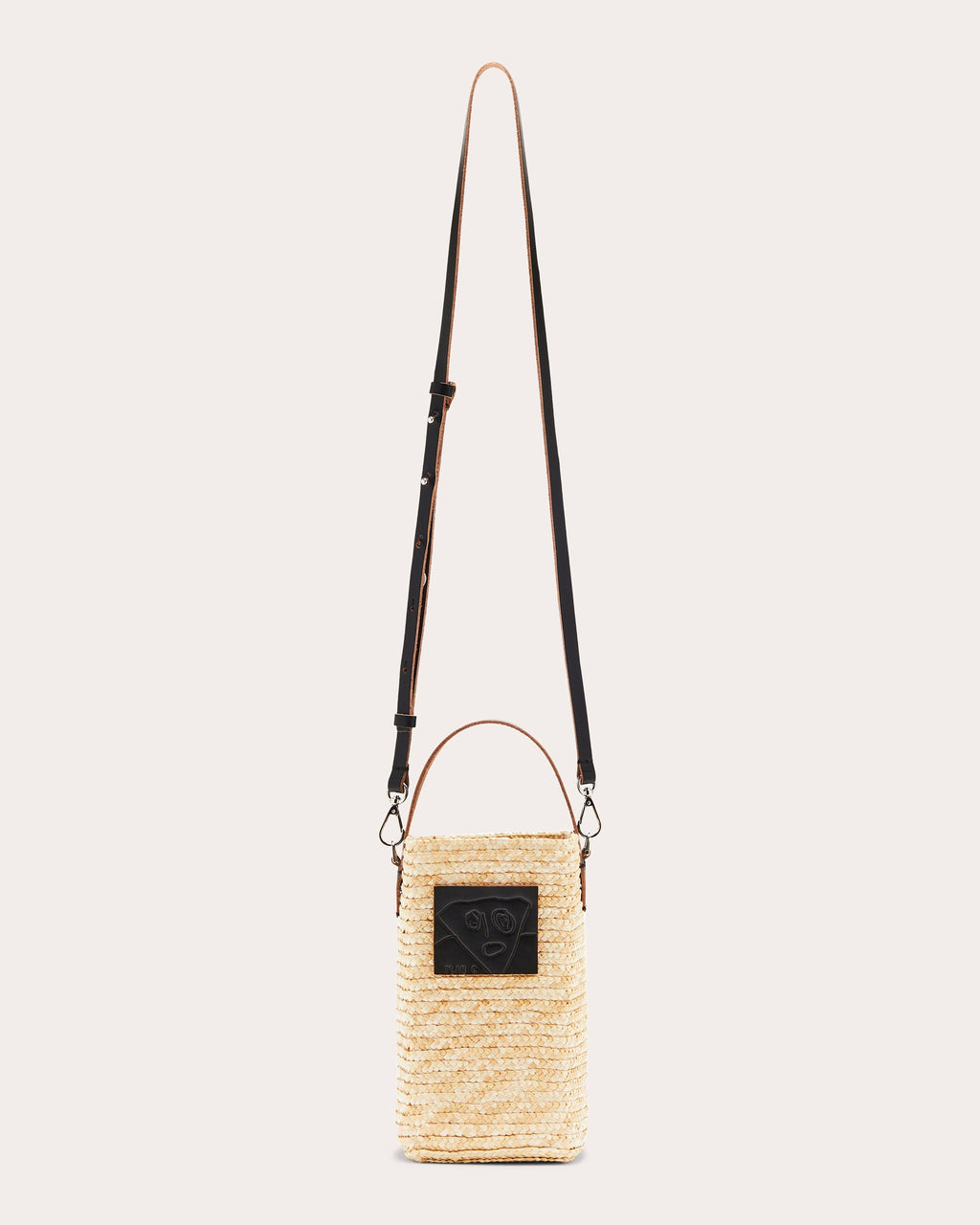 Small Leather-Paneled Straw Bucket Bag