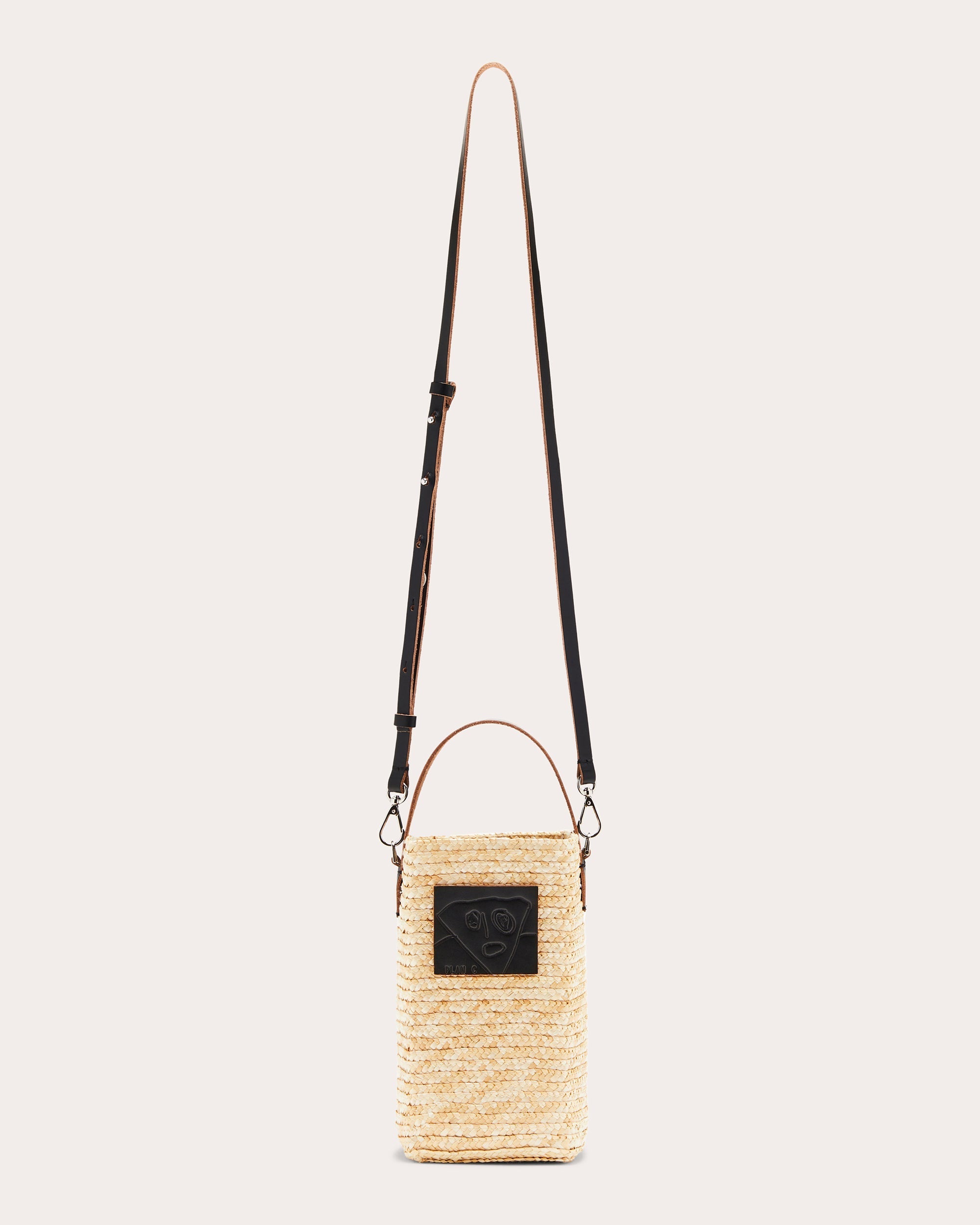 Small Leather-Paneled Straw Bucket Bag