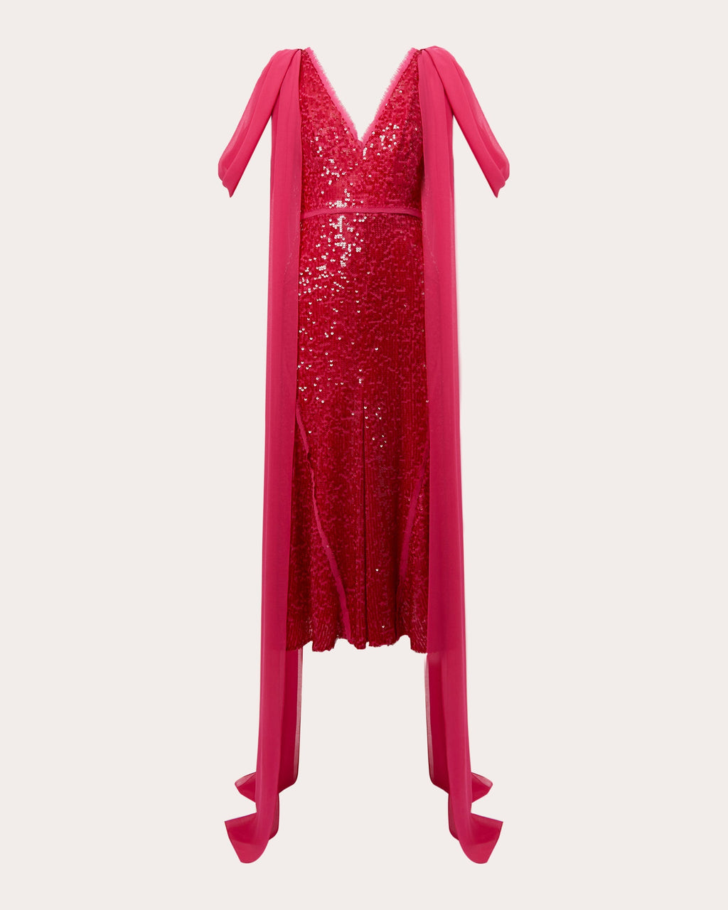 Chiffon-Trimmed Sequined Midi Dress