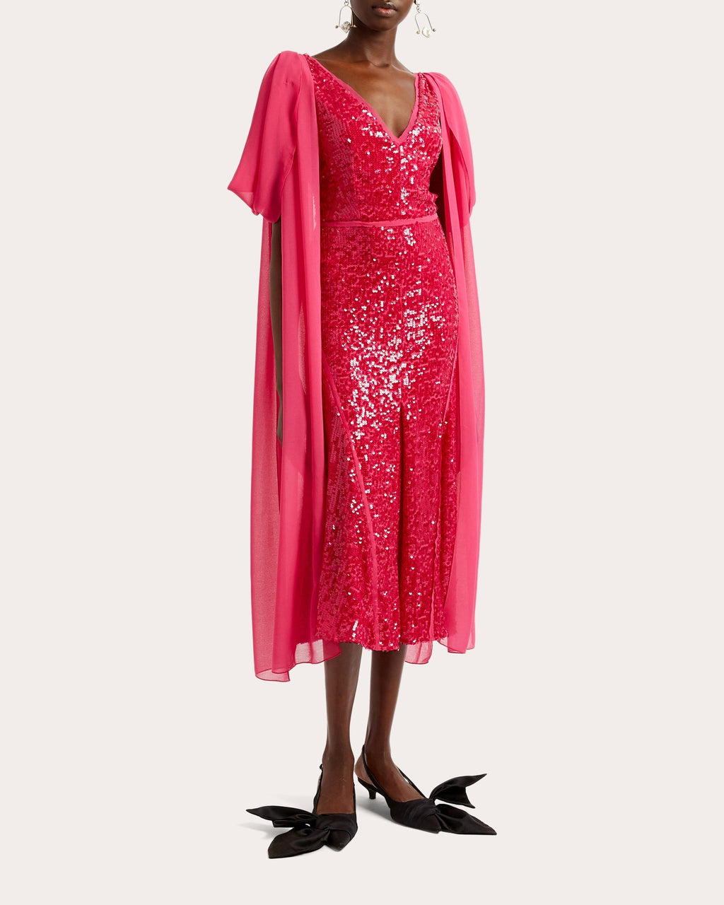 Chiffon-Trimmed Sequined Midi Dress