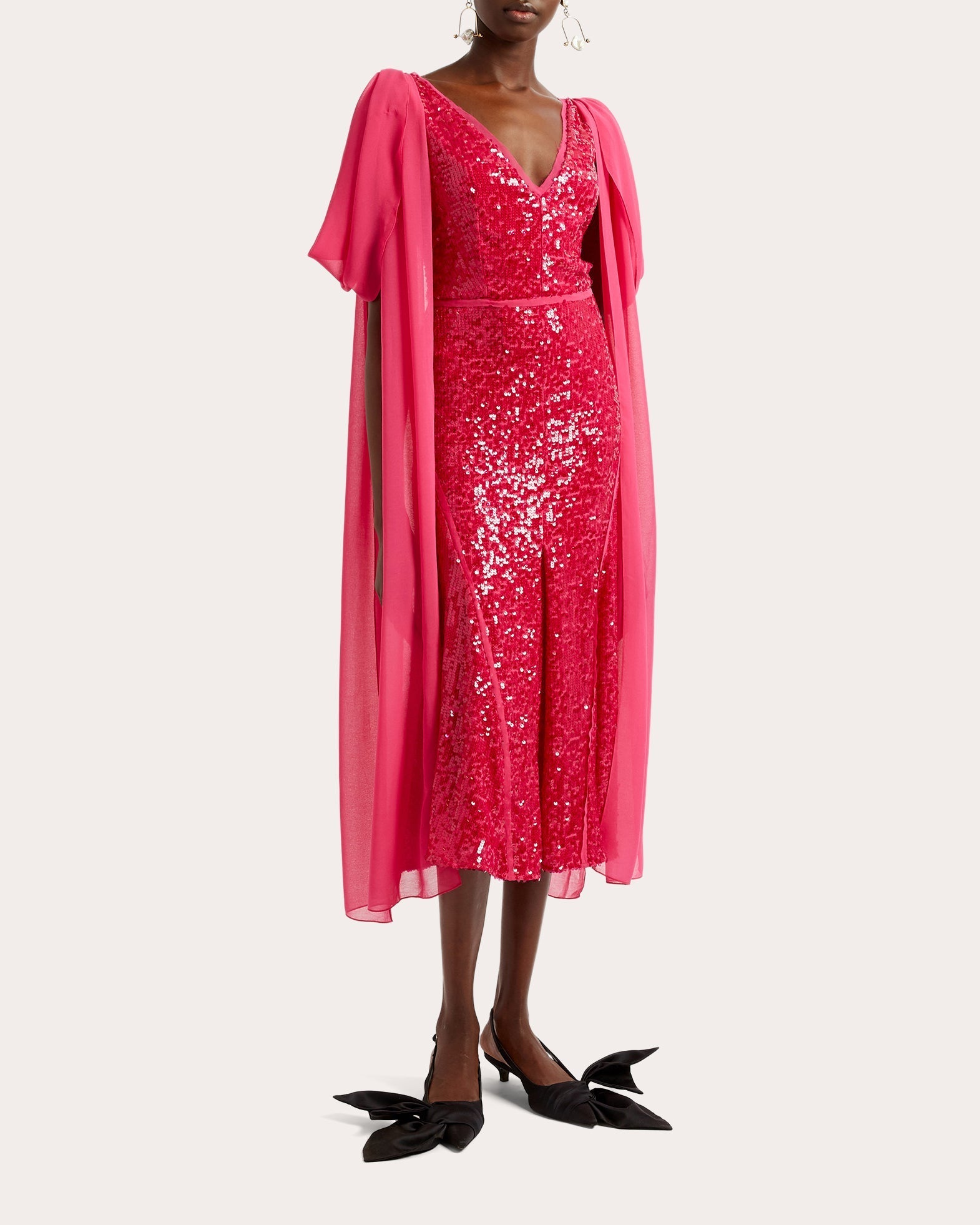 Chiffon-Trimmed Sequined Midi Dress