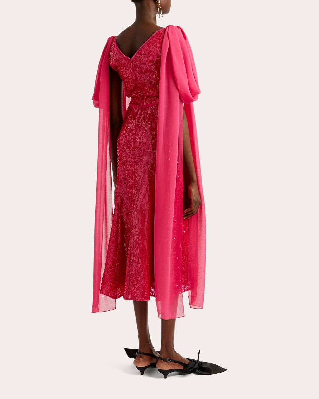 Chiffon-Trimmed Sequined Midi Dress