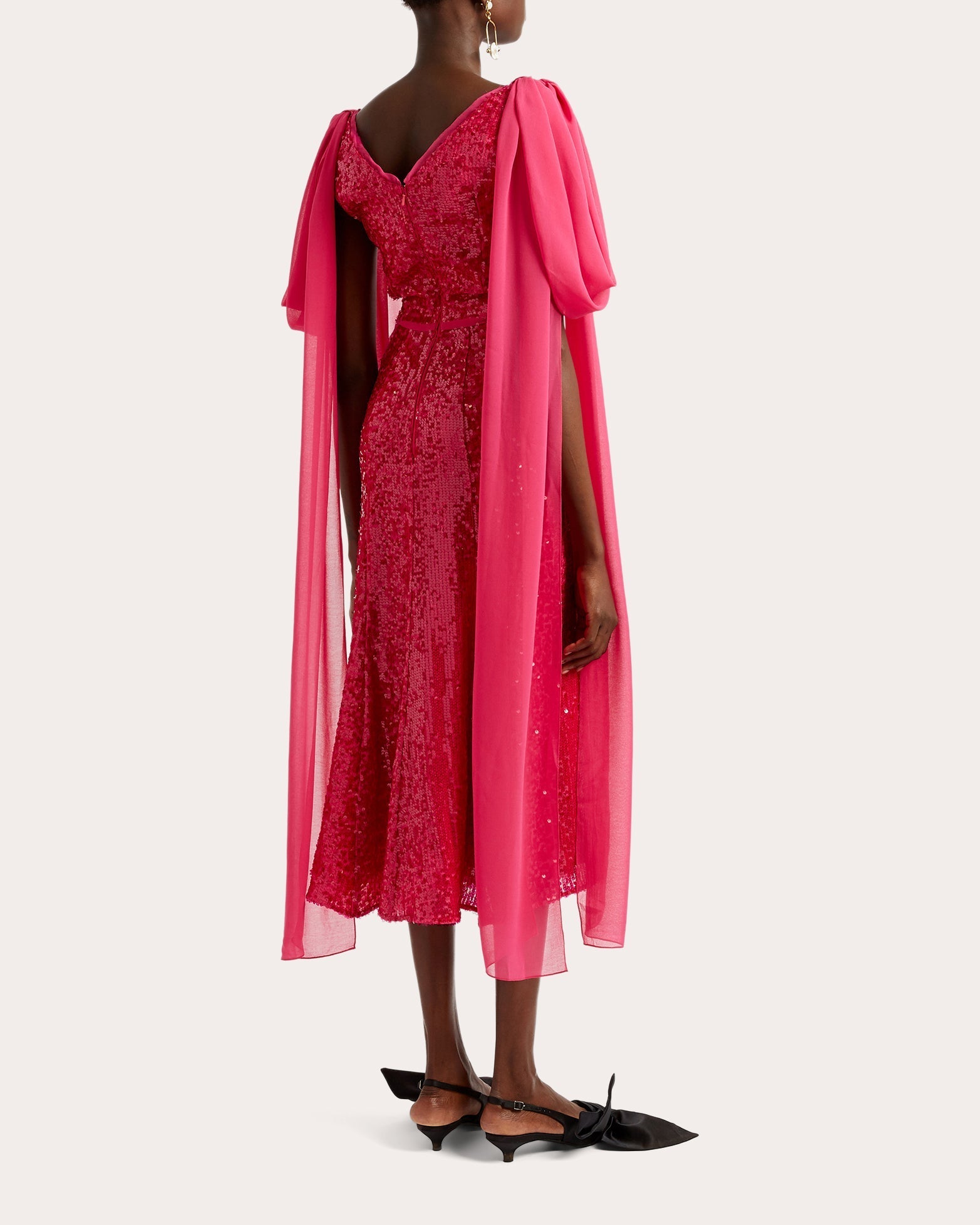 Chiffon-Trimmed Sequined Midi Dress