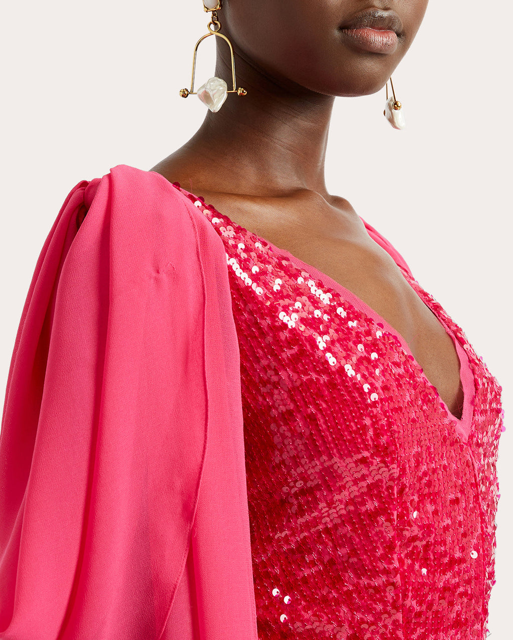 Chiffon-Trimmed Sequined Midi Dress