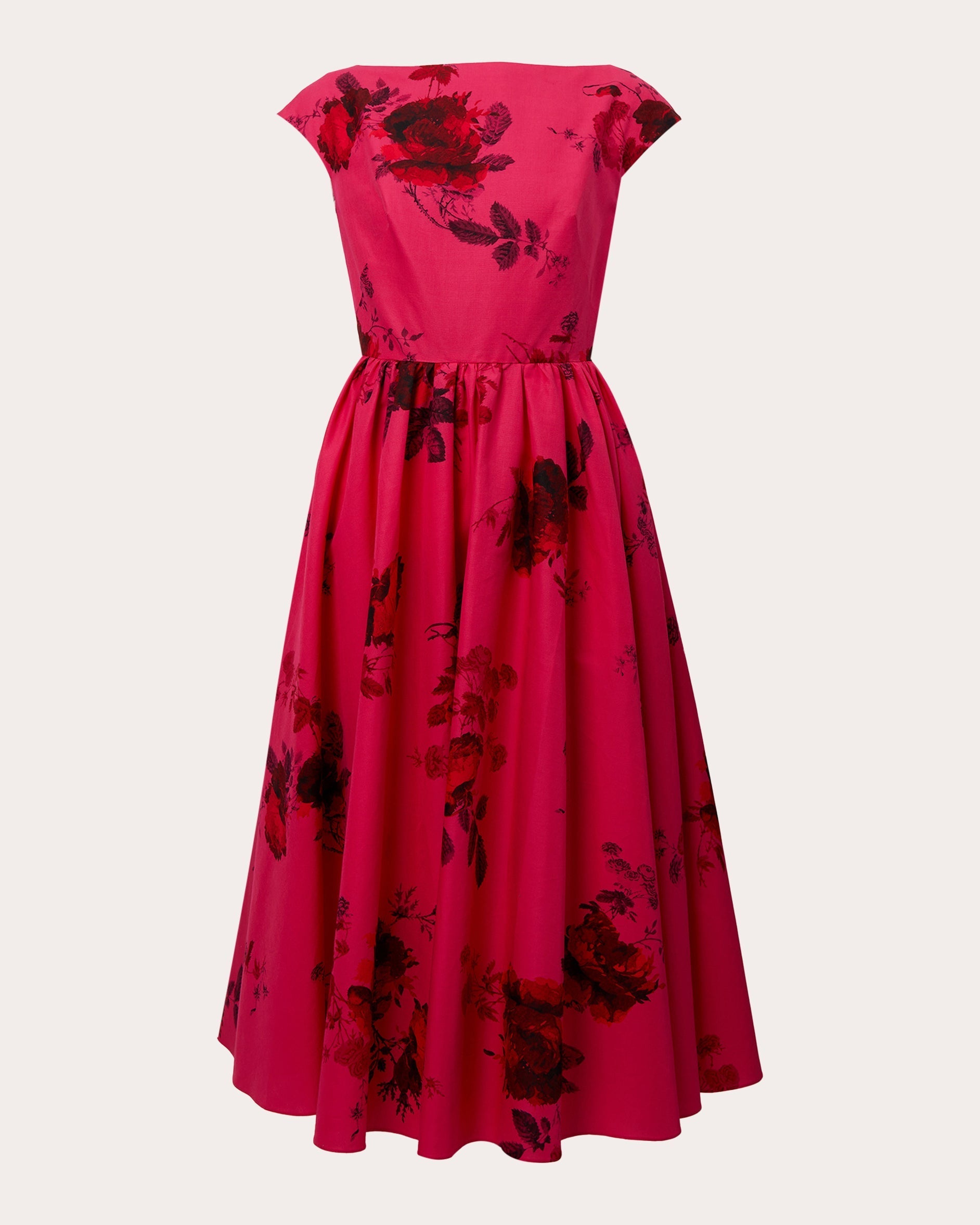 Pleated Floral-Print Cotton-Poplin Midi Dress