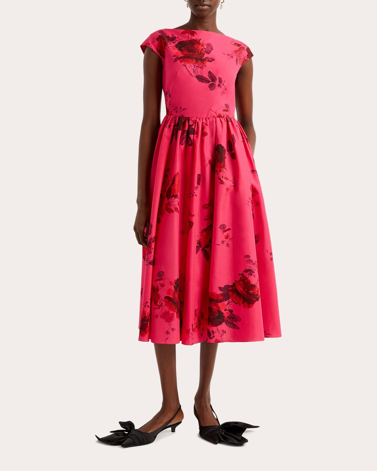 Pleated Floral-Print Cotton-Poplin Midi Dress