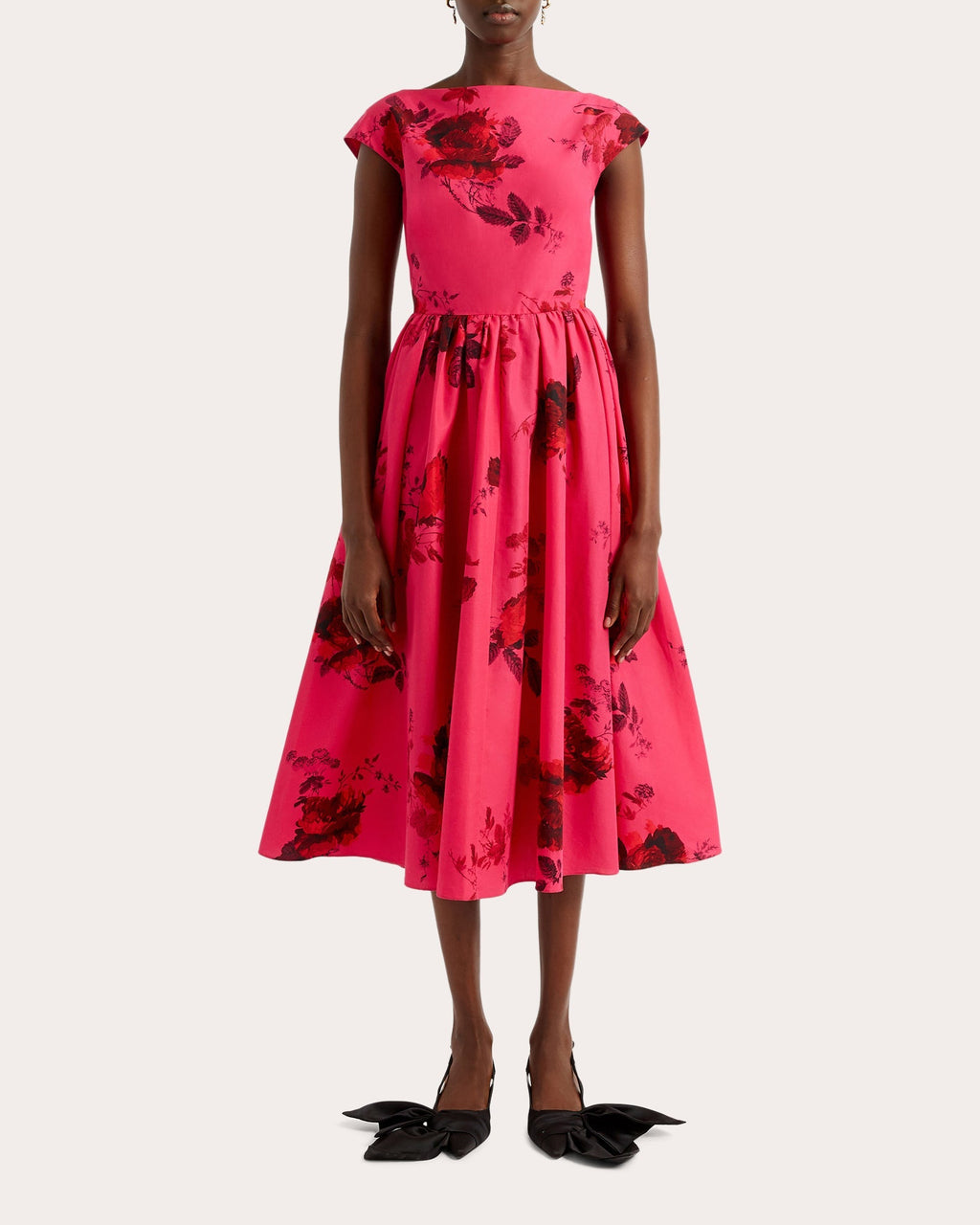Pleated Floral-Print Cotton-Poplin Midi Dress