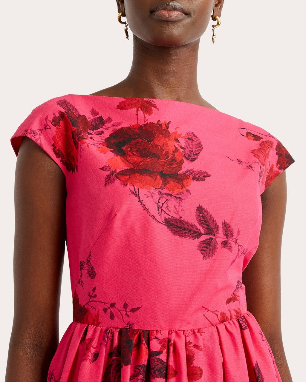 Pleated Floral-Print Cotton-Poplin Midi Dress