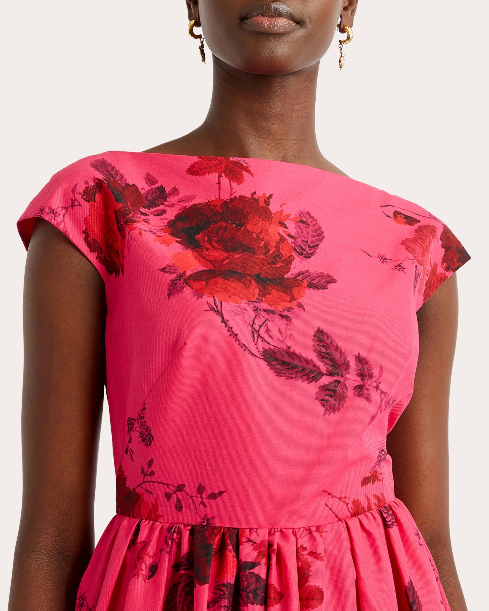 Pleated Floral-Print Cotton-Poplin Midi Dress