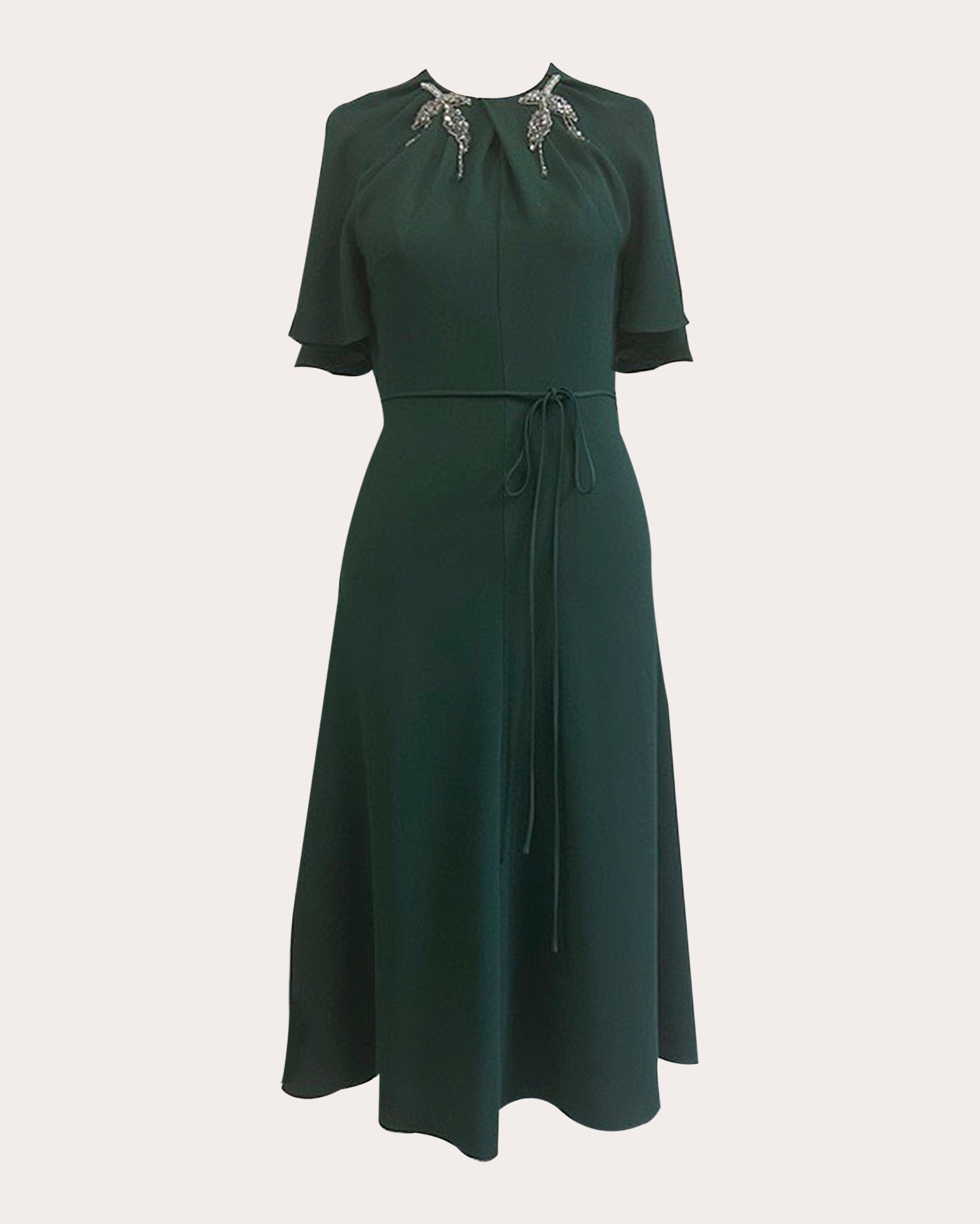 Crystal Brooch Crepe A-Line Midi Dress