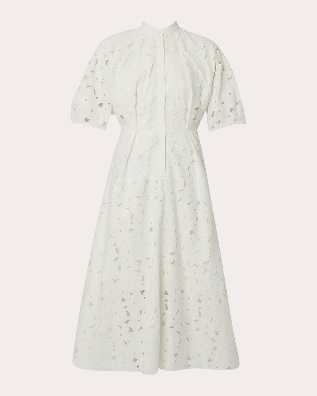 Floral Cutout Embroidered Cotton-Blend Midi Shirt Dress