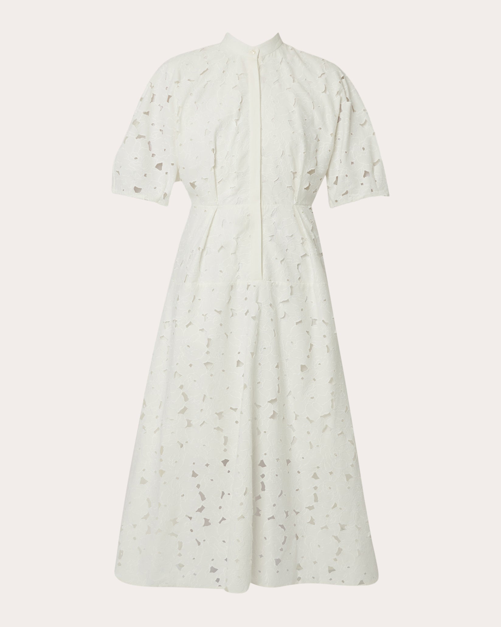 Floral Cutout Embroidered Cotton-Blend Midi Shirt Dress