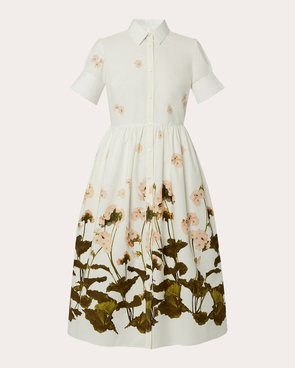Gathered Floral-Print Cotton-Poplin Midi Shirt Dress
