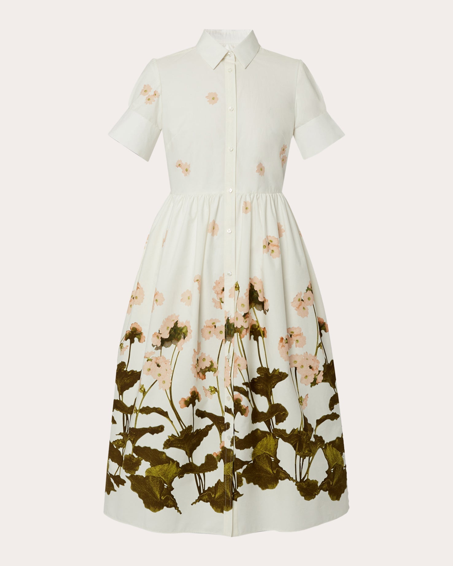 Gathered Floral-Print Cotton-Poplin Midi Shirt Dress