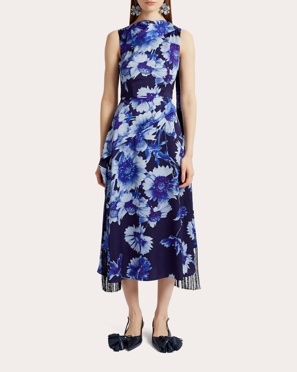 Draped Floral-Print Crepe Jersey Midi Dress