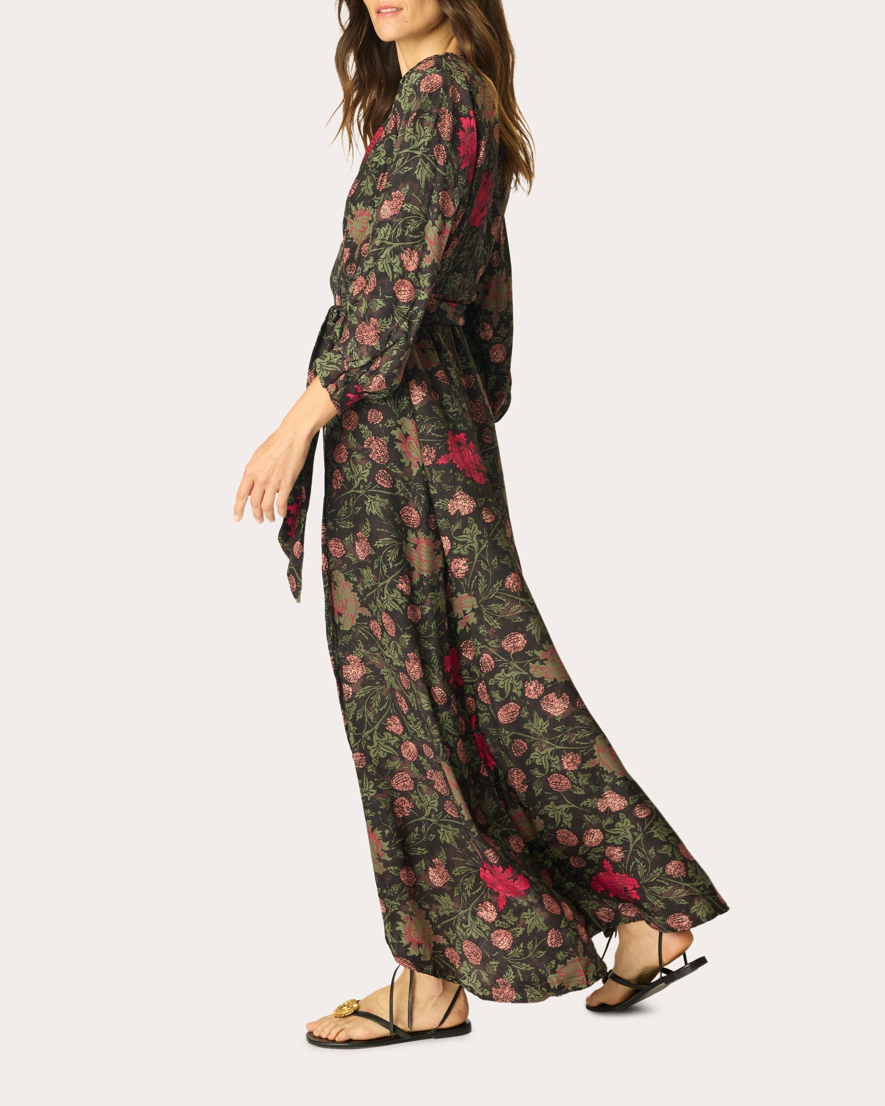 Kate Floral Silk Asymmetric Wrap Maxi Dress