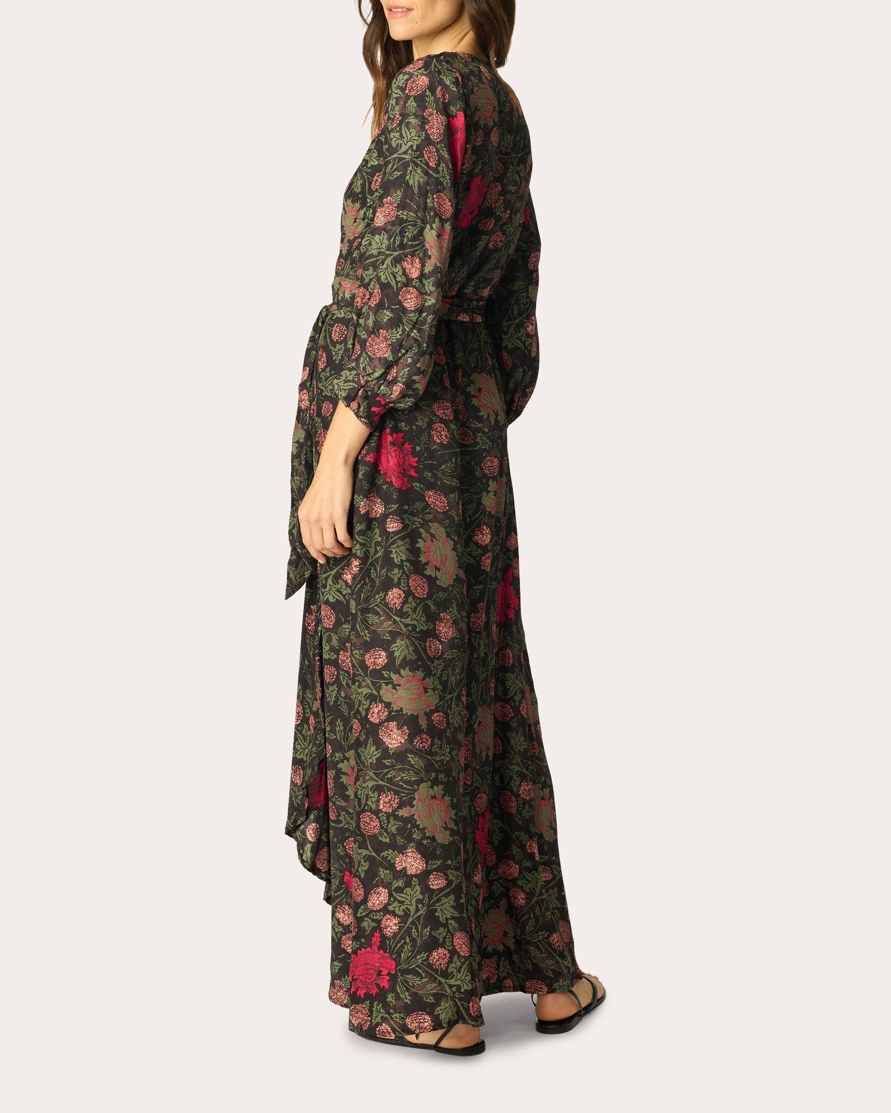 Kate Floral Silk Asymmetric Wrap Maxi Dress