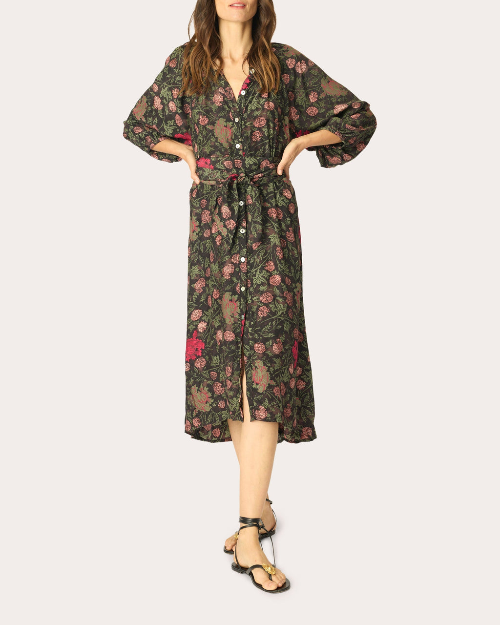 Alex Floral Silk Belted Button-Up Midi Dress