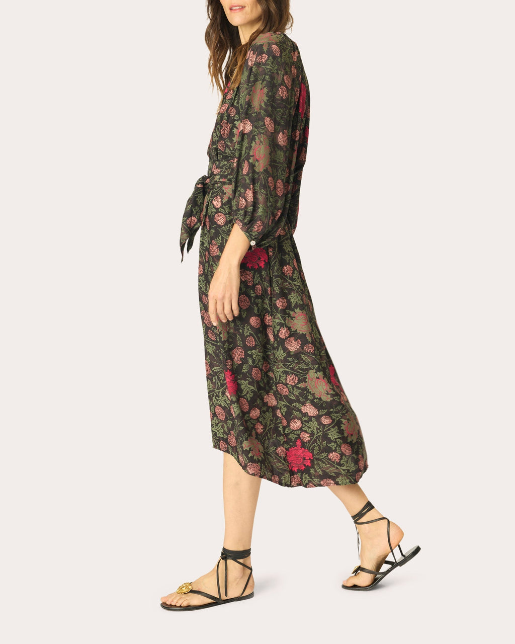 Alex Floral Silk Belted Button-Up Midi Dress