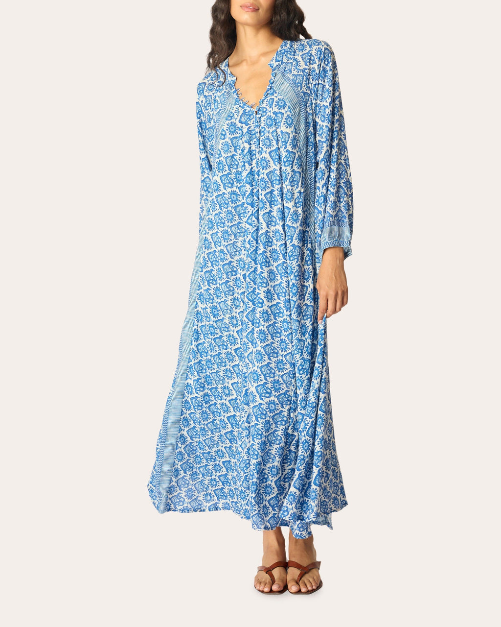 Fiore Fleur de Lis Pleated A-Line Maxi Dress