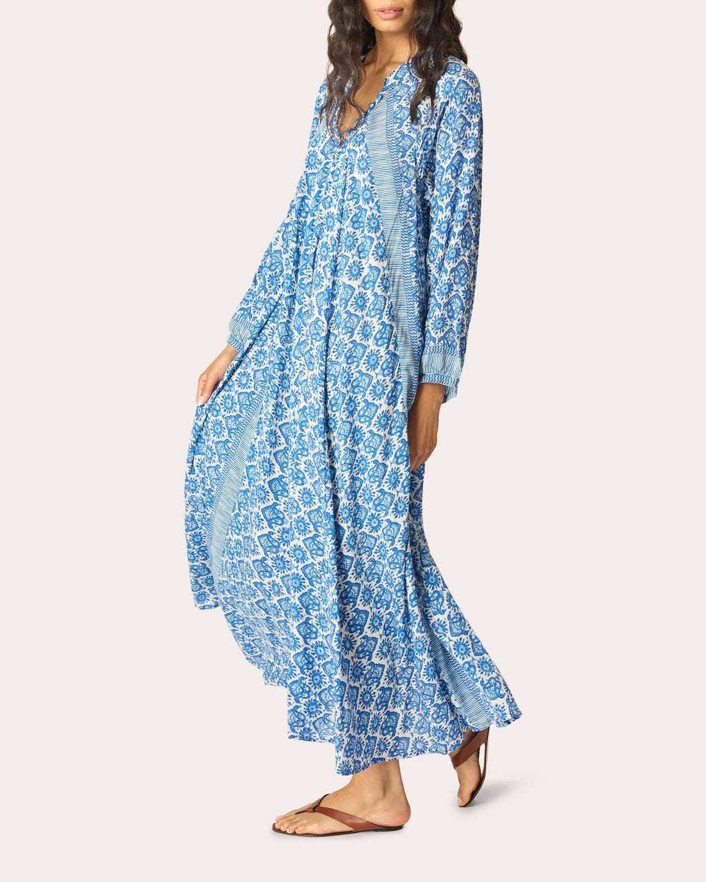 Fiore Fleur de Lis Pleated A-Line Maxi Dress