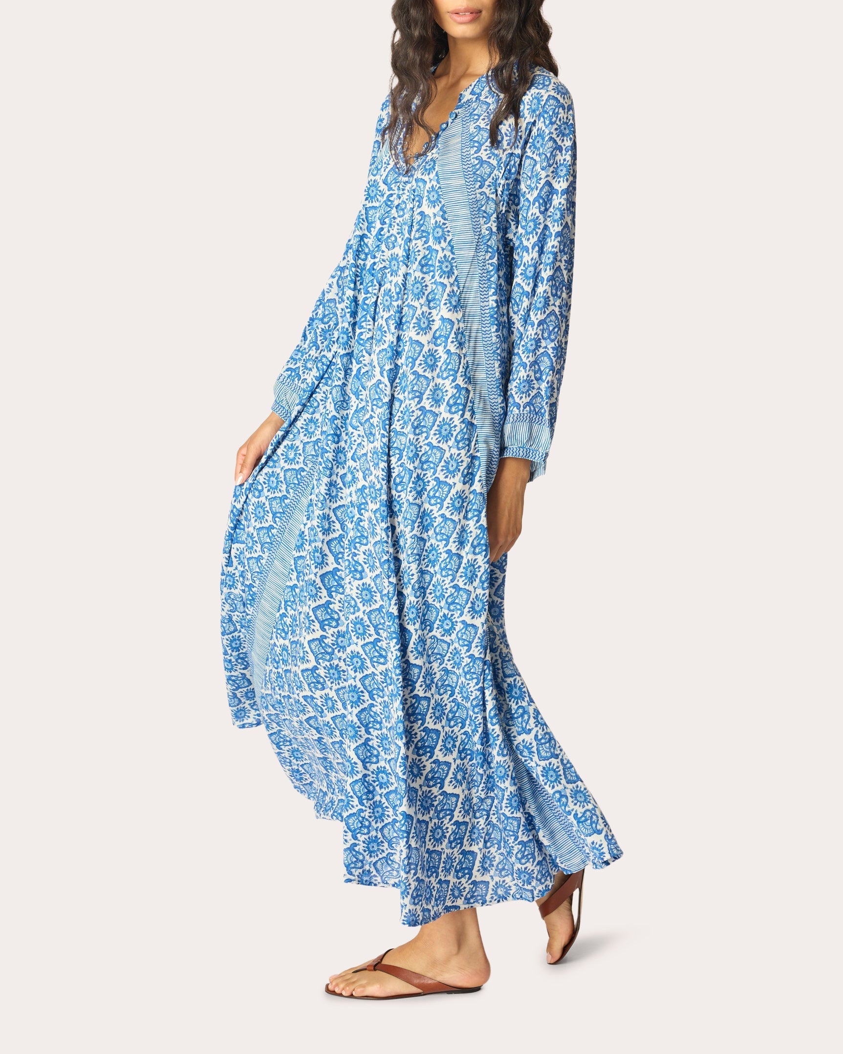 Fiore Fleur de Lis Pleated A-Line Maxi Dress