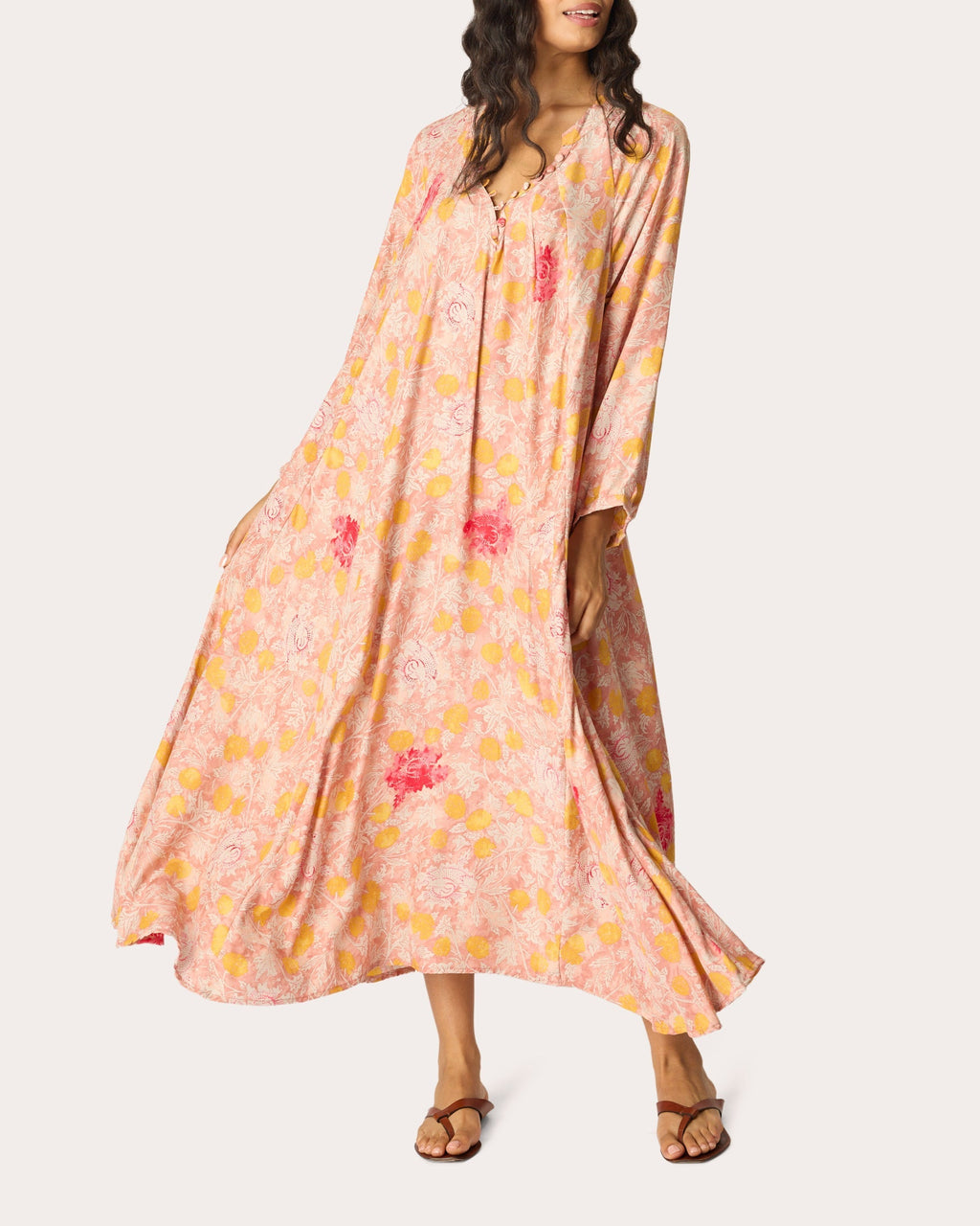 Fiore Floral Silk Pleated A-Line Maxi Dress