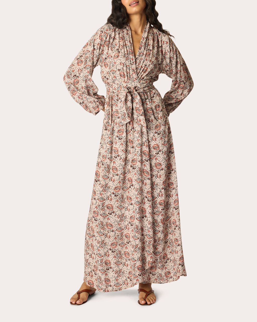 Nico Floral Belted Long-Sleeve Maxi Dress