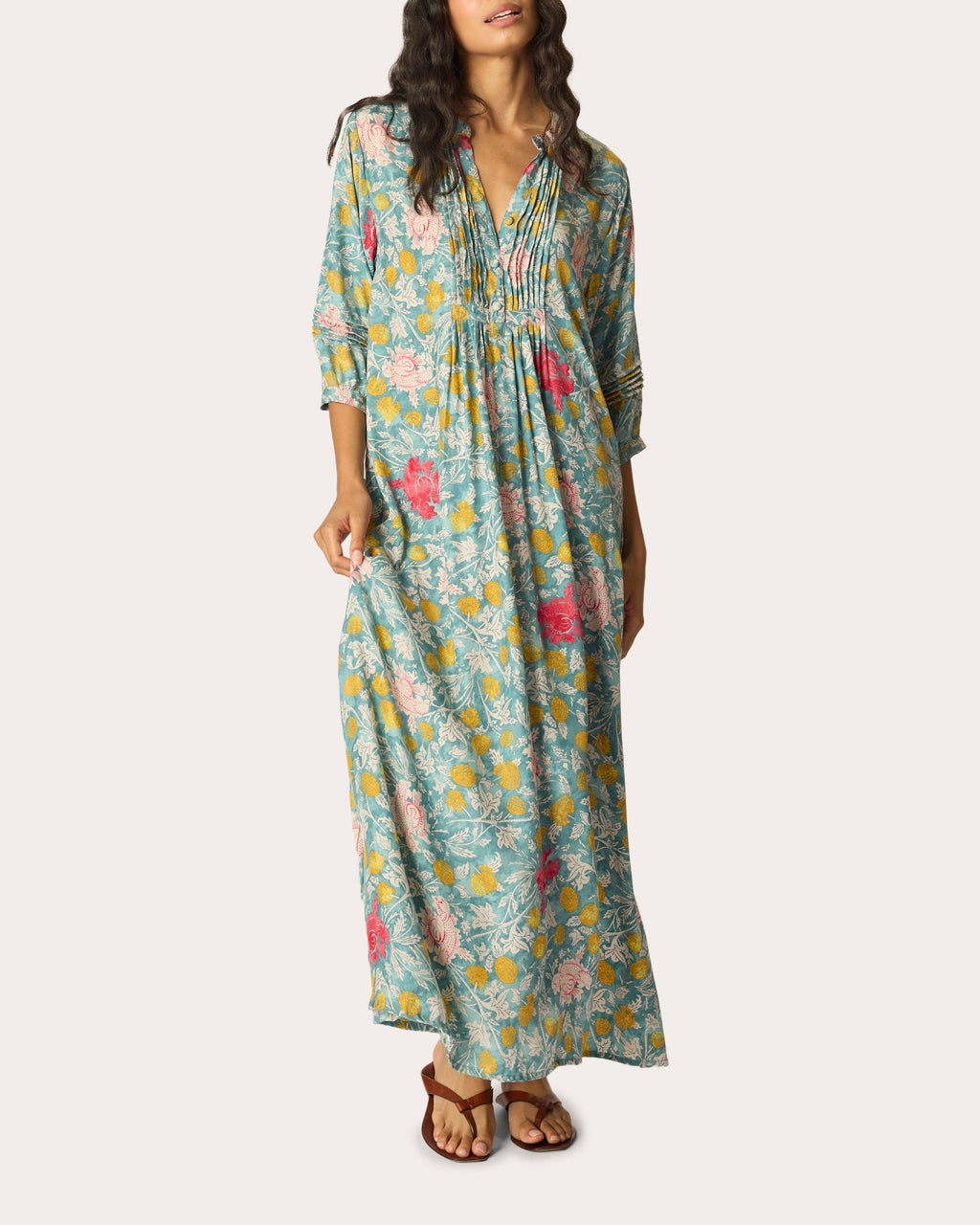 Sammie Floral Silk Pleated Button-Front Maxi Dress