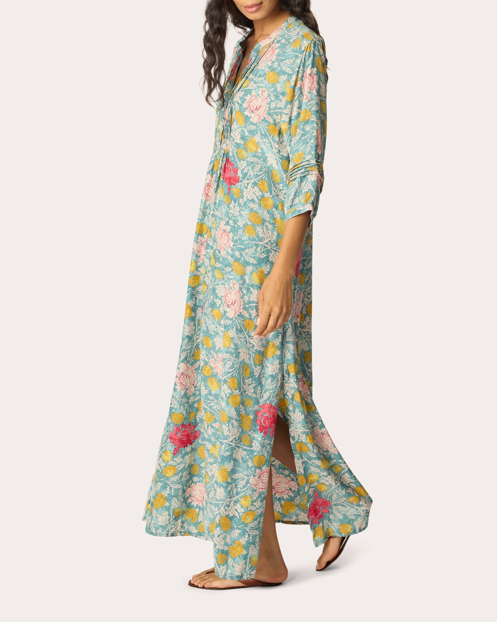 Sammie Floral Silk Pleated Button-Front Maxi Dress
