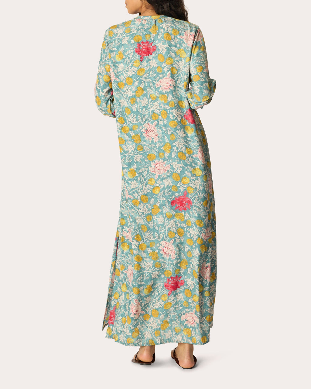 Sammie Floral Silk Pleated Button-Front Maxi Dress