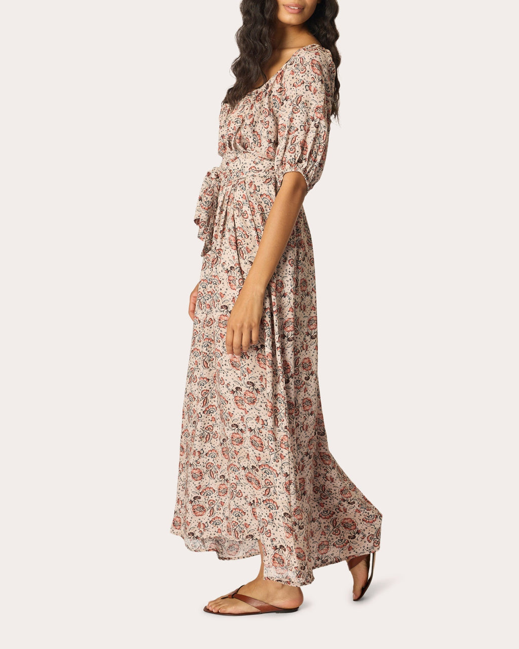 Vivi Floral Belted Puff-Sleeve Maxi Dress