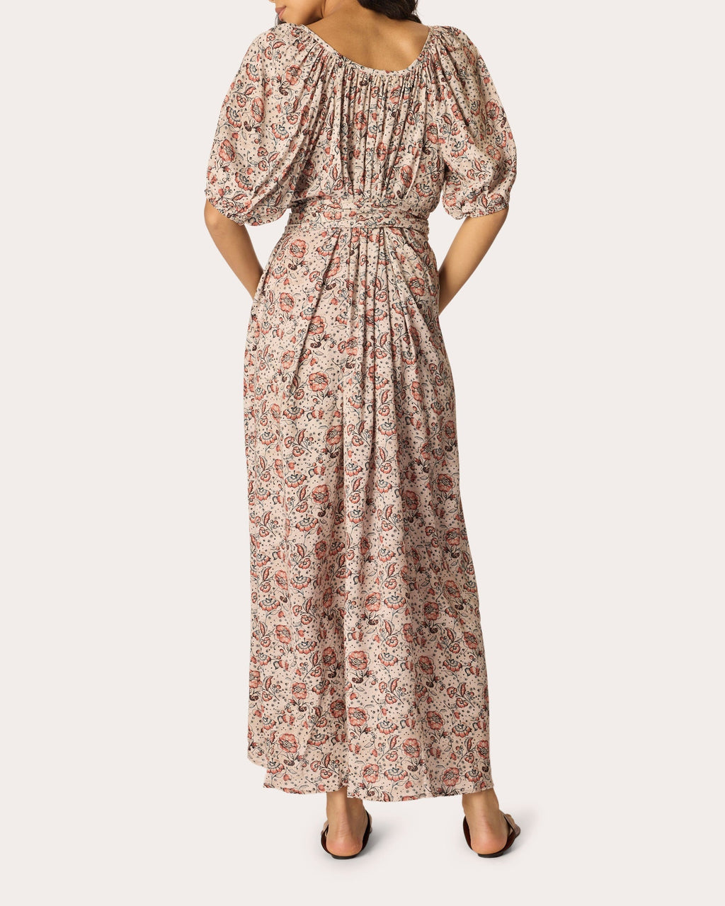 Vivi Floral Belted Puff-Sleeve Maxi Dress