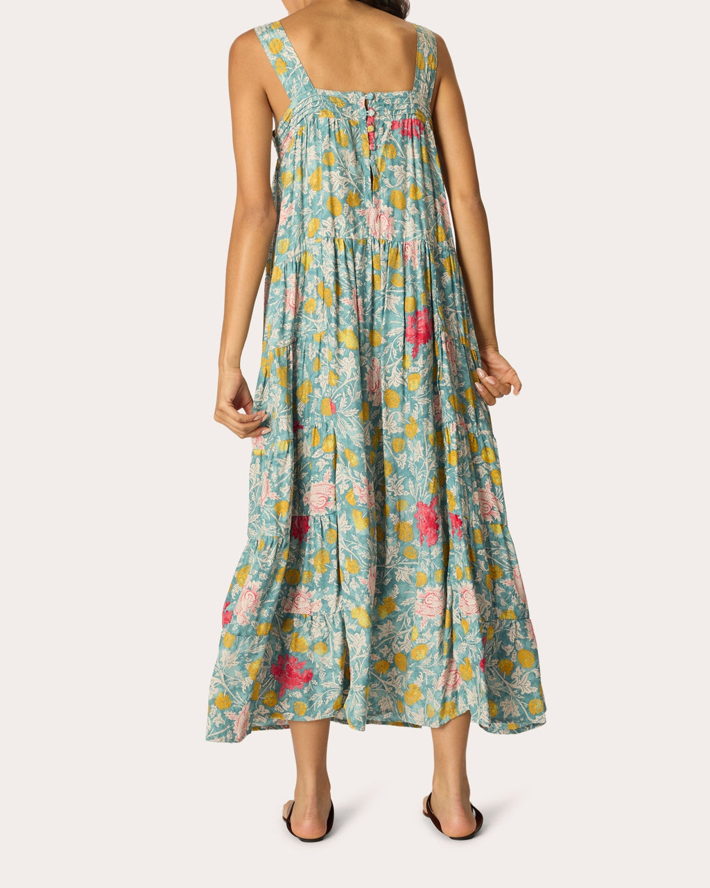 Jasmine Floral Silk Pintuck Tiered Maxi Dress