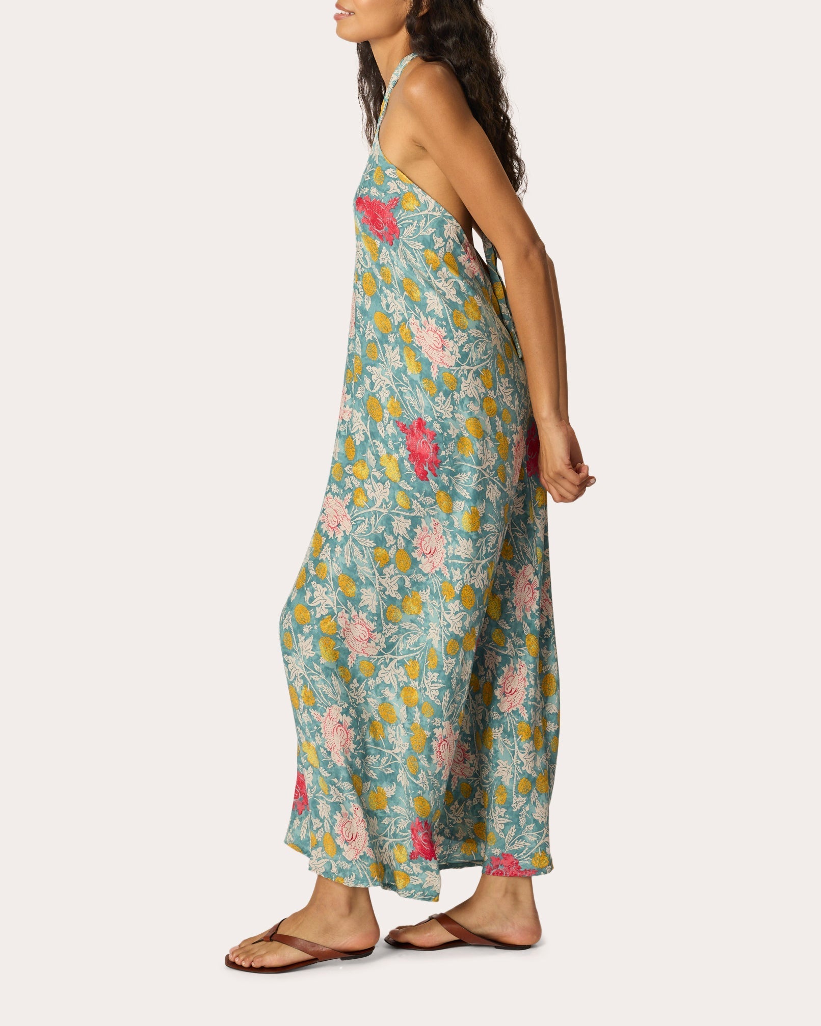 Lola Floral Silk Halter Maxi Dress