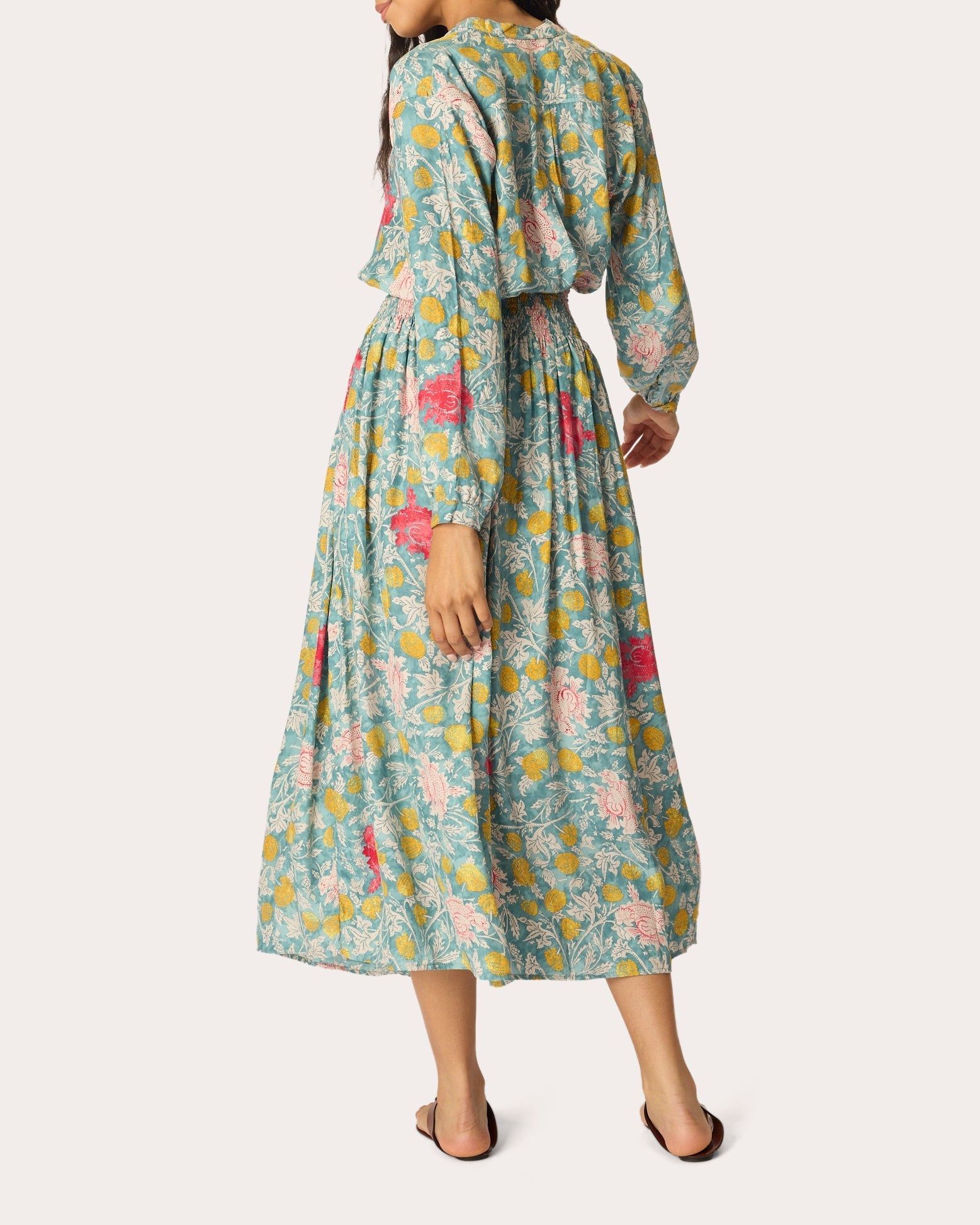 Bella Floral Silk Smocked Midi Skirt