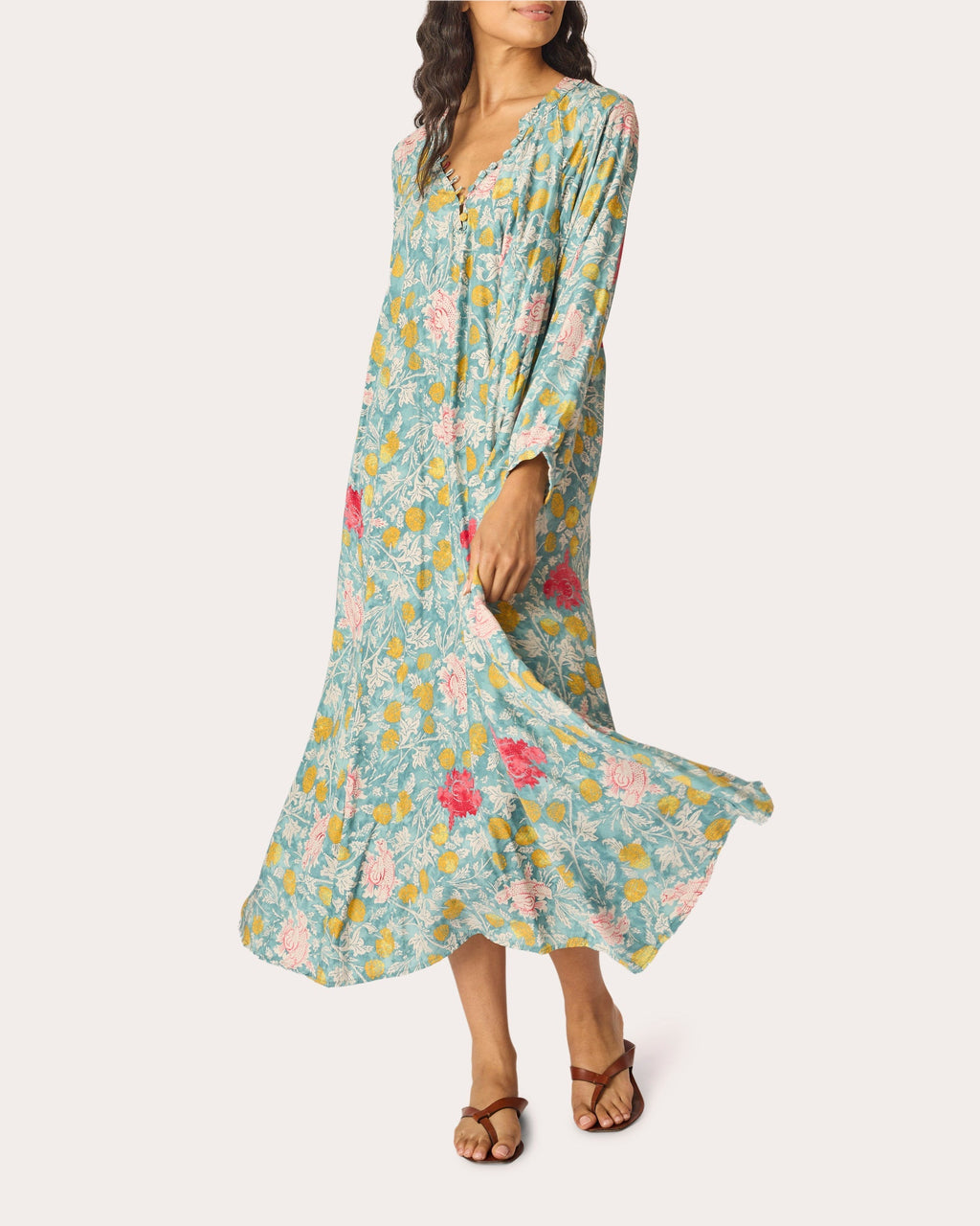 Fiore Floral Silk Pleated A-Line Maxi Dress
