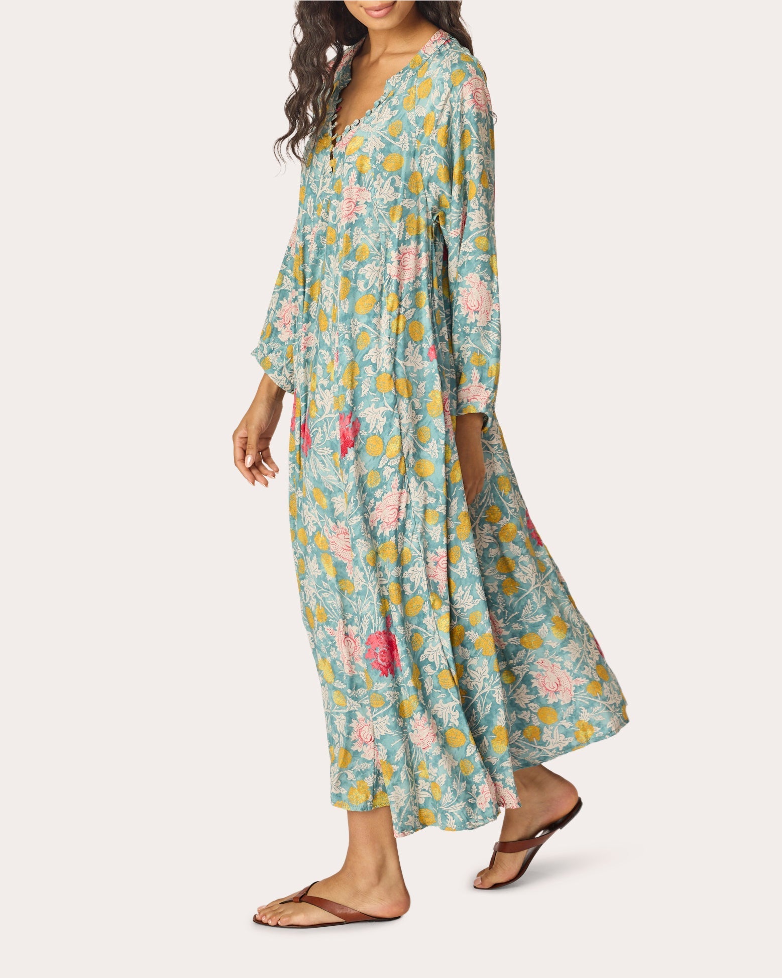 Fiore Floral Silk Pleated A-Line Maxi Dress