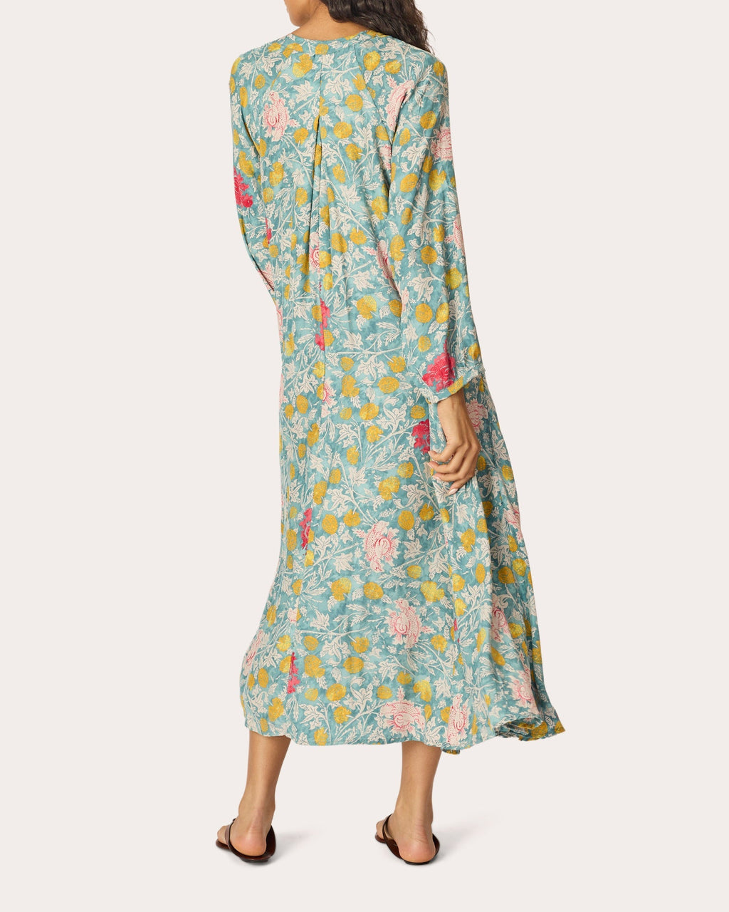 Fiore Floral Silk Pleated A-Line Maxi Dress