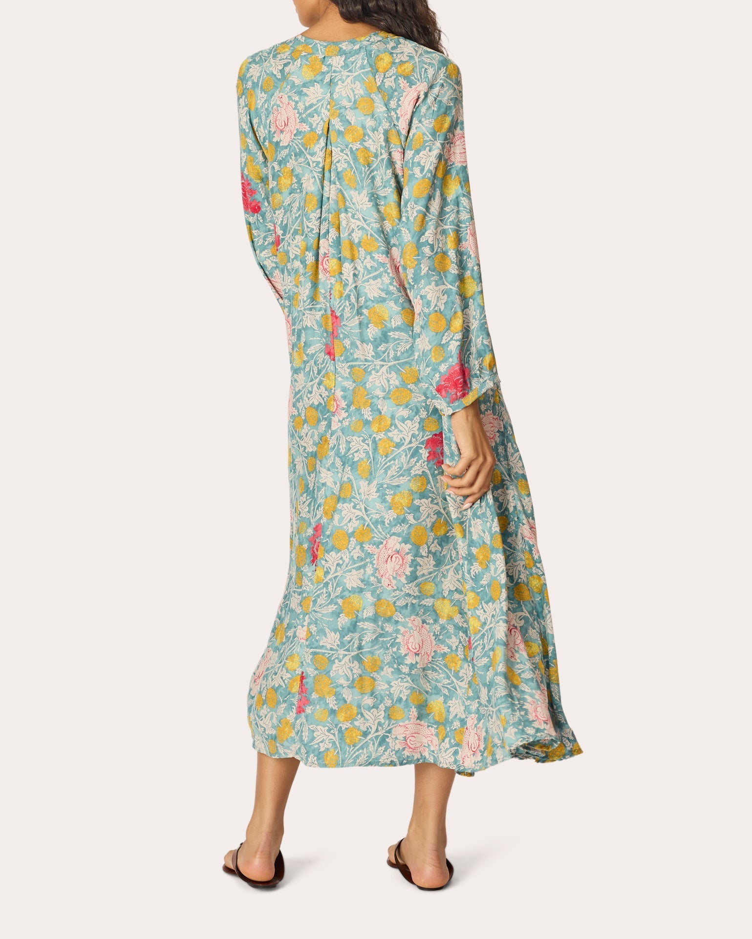 Fiore Floral Silk Pleated A-Line Maxi Dress
