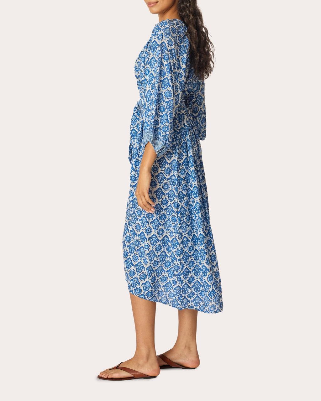 Alex Fleur de Lis Belted Button-Up Midi Dress