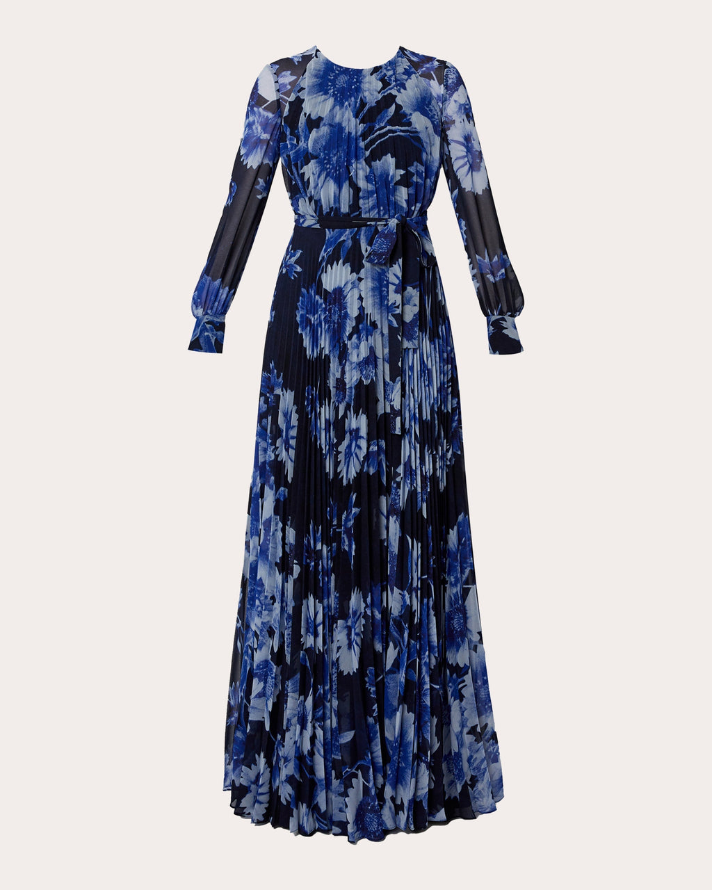 Pleated Floral-Print Silk Voile Gown