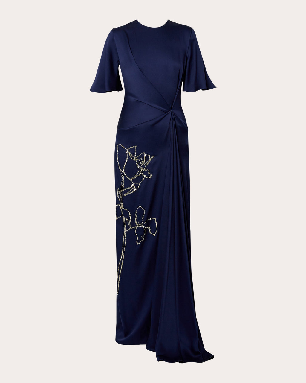 Draped Crystal-Embellished Cady Gown