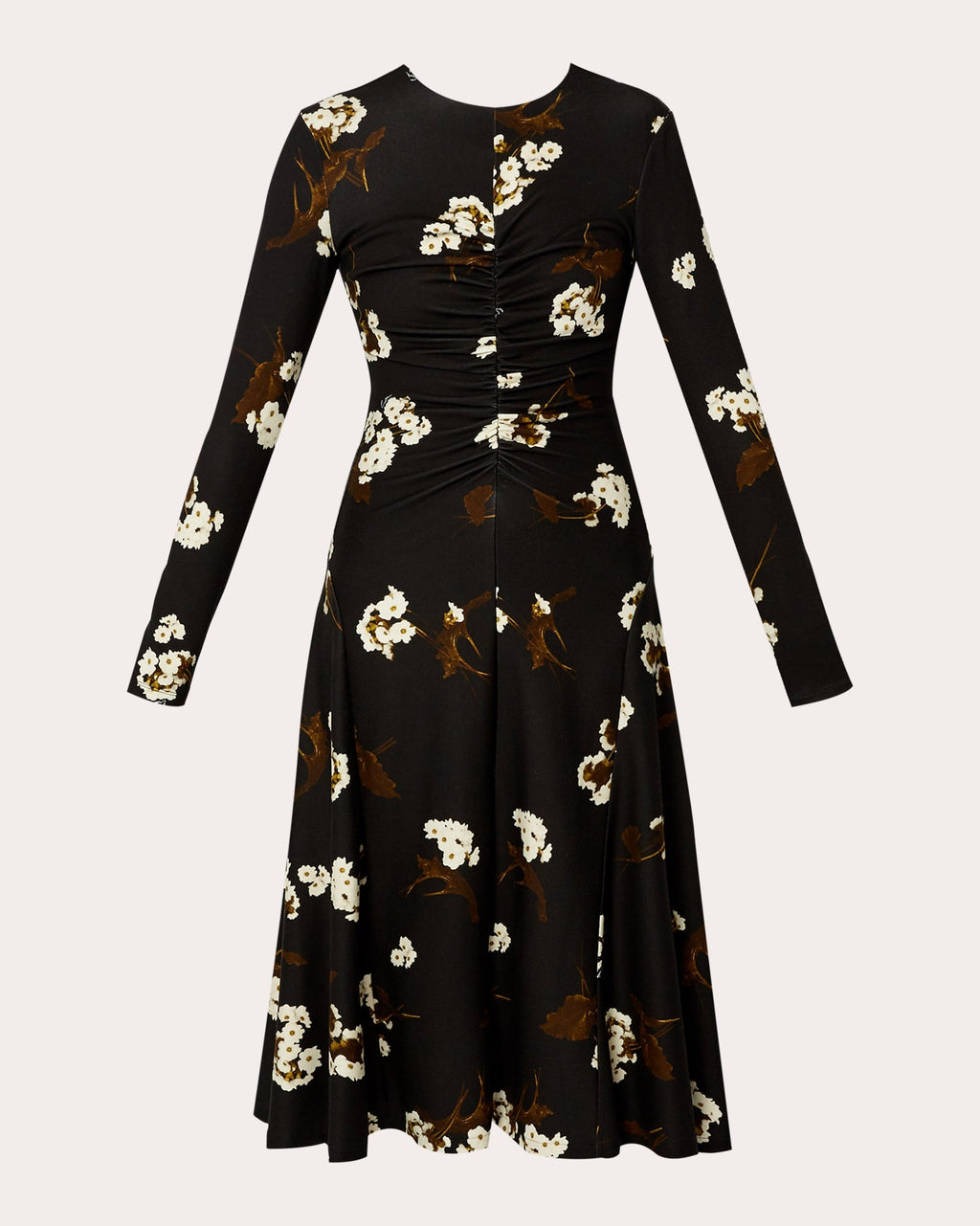 Ruched Floral-Print Ponte Jersey Midi Dress