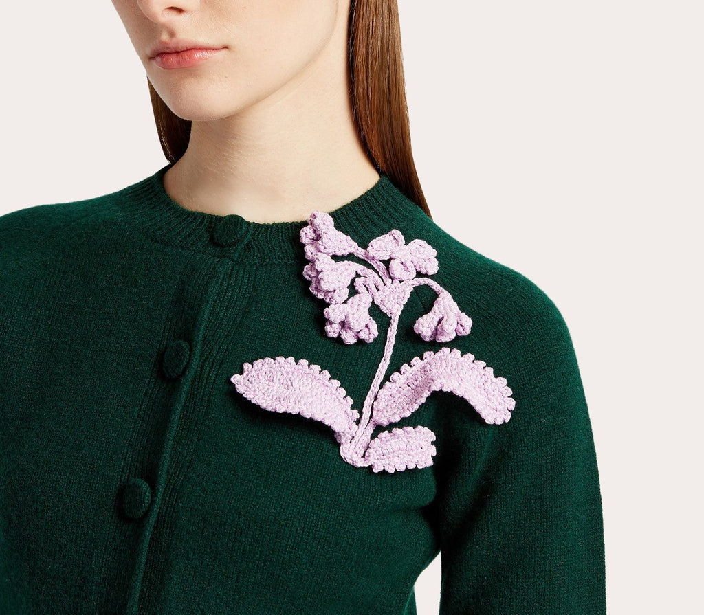 Cropped Floral Appliquéd Wool Cardigan