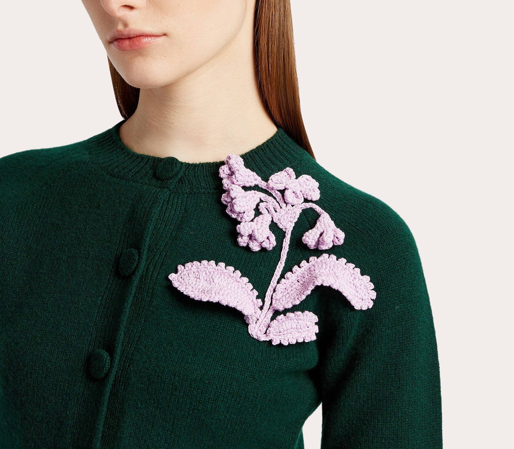 Cropped Floral Appliquéd Wool Cardigan