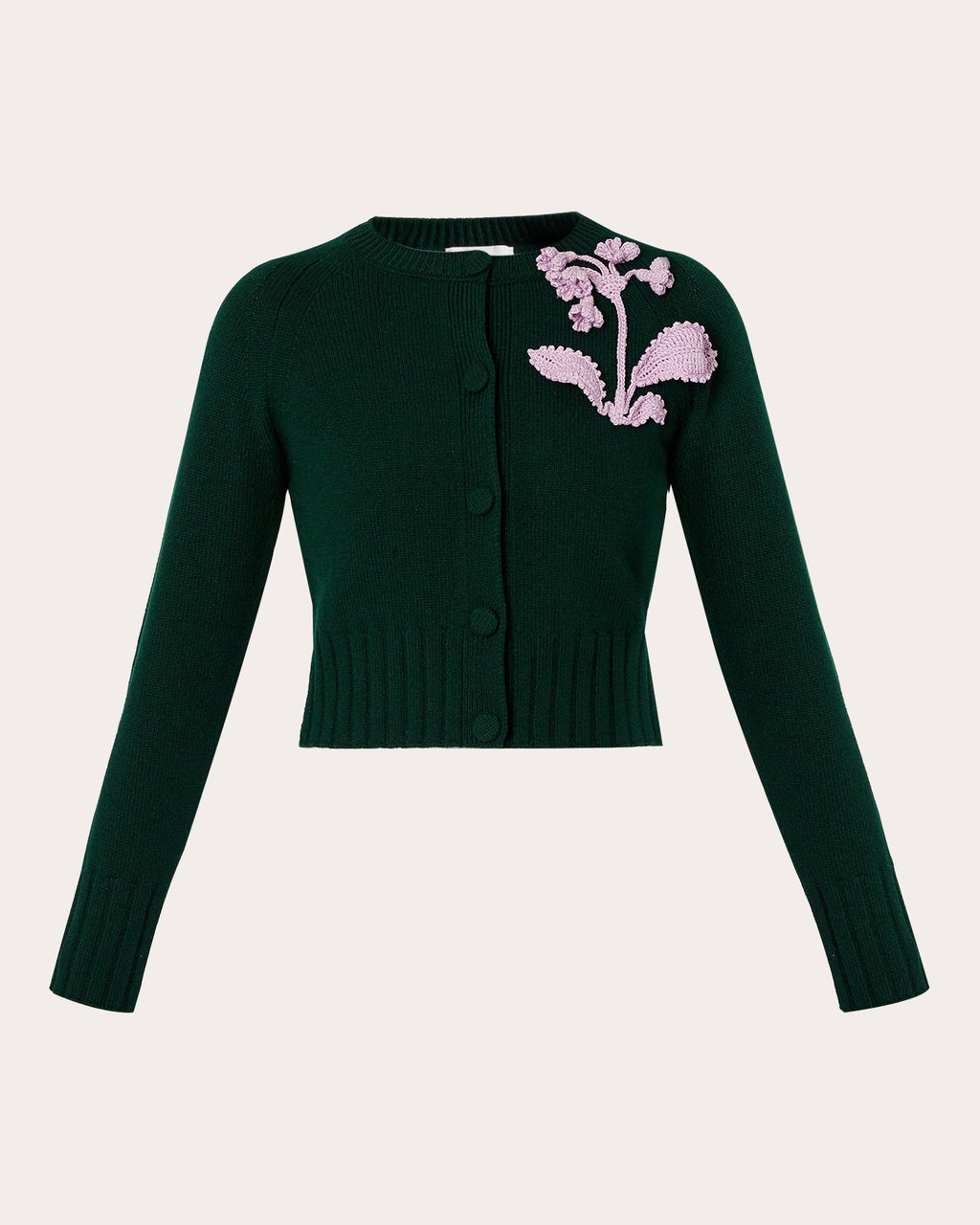 Cropped Floral Appliquéd Wool Cardigan