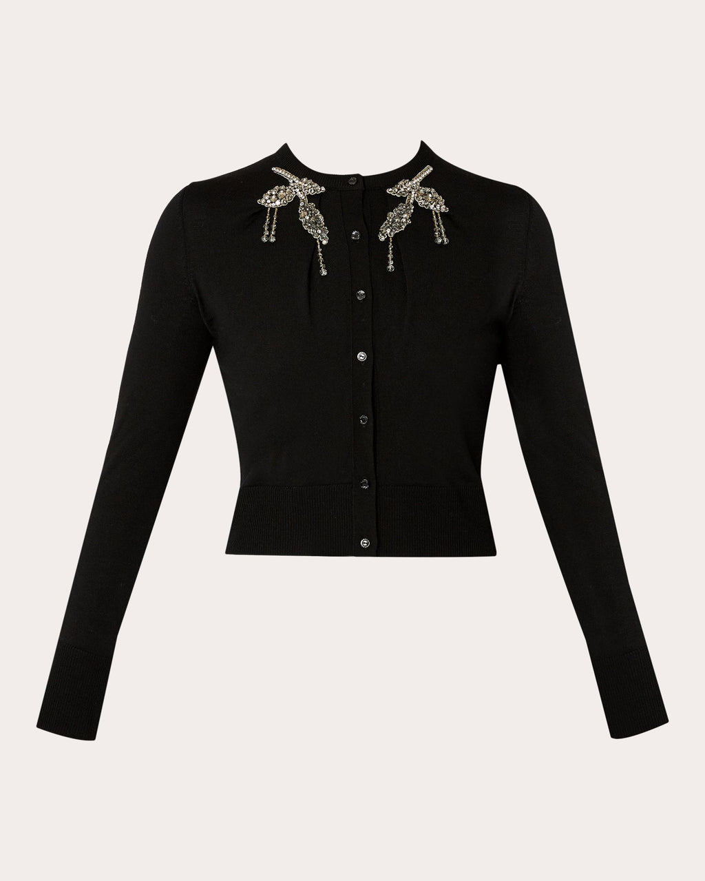 Cropped Crystal-Embellished Wool Cardigan