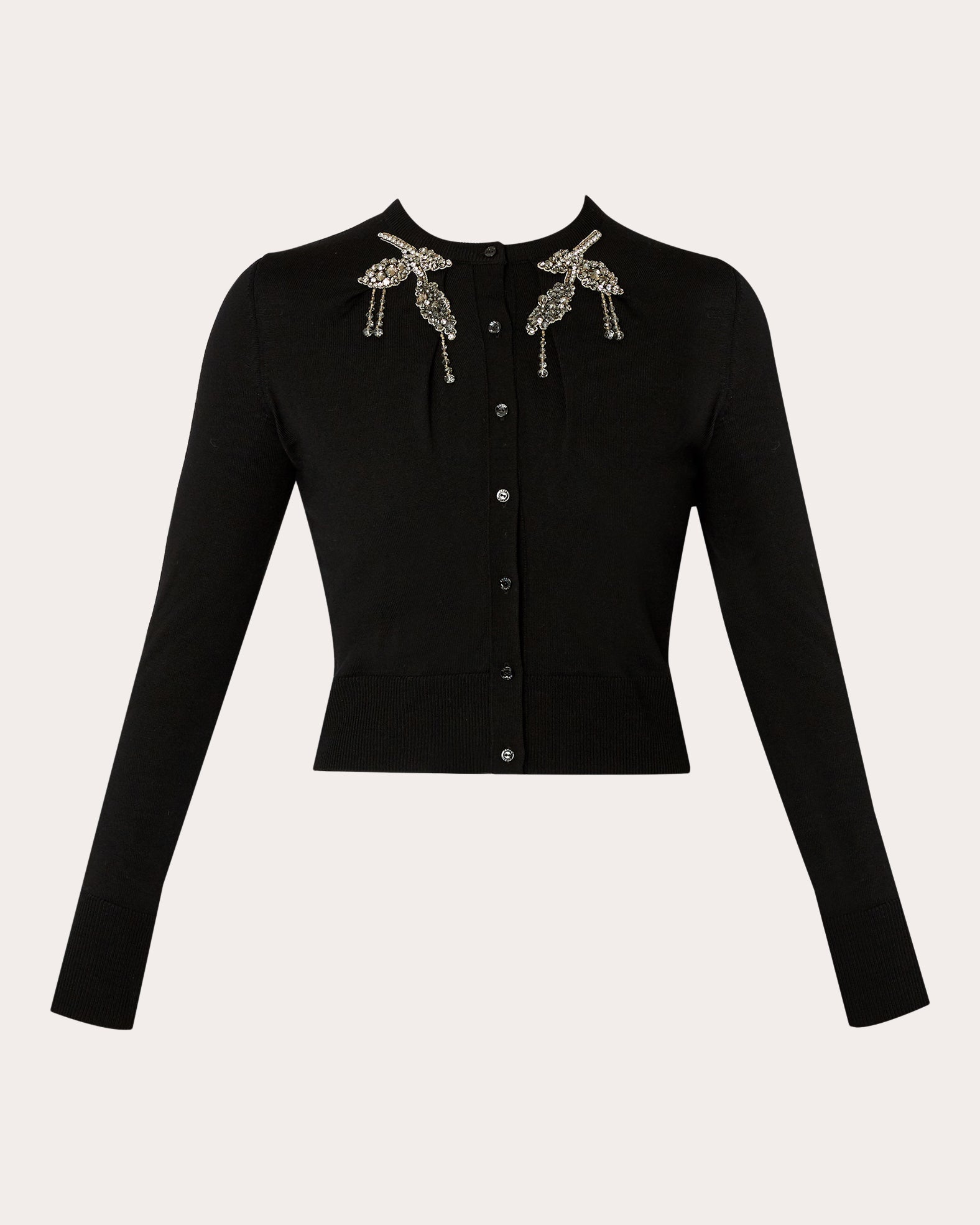 Cropped Crystal-Embellished Wool Cardigan