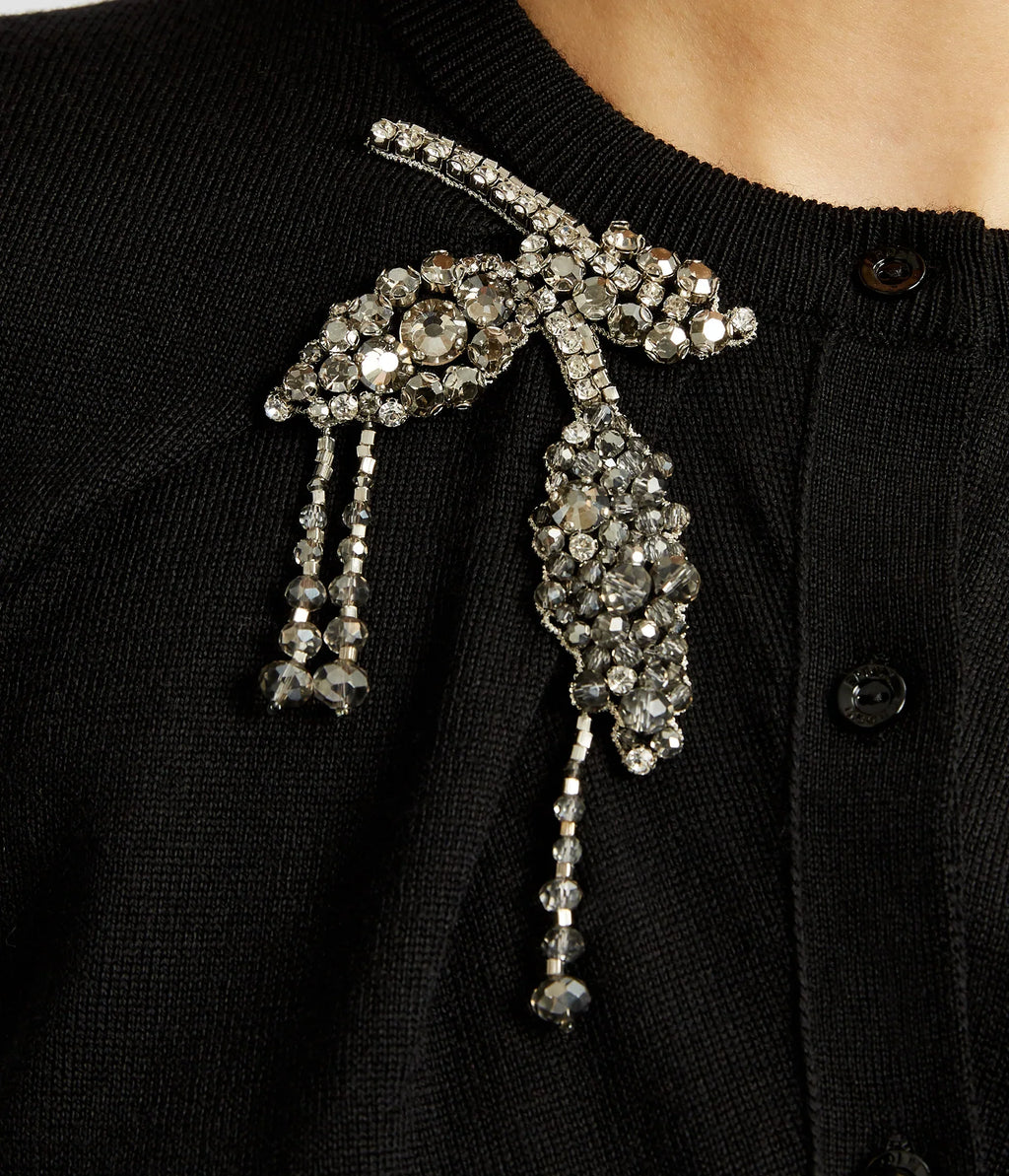Cropped Crystal-Embellished Wool Cardigan